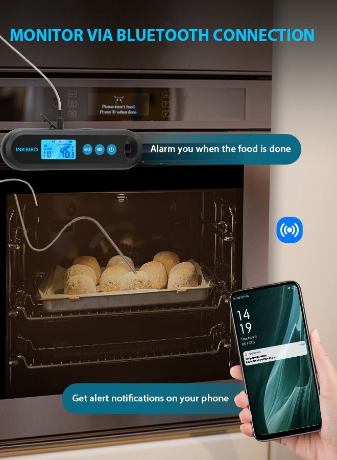 INKBIRD Bluetooth Digital Meat Thermometer IHT-2PB With External Probes Backlight Display 2 Sec Instant Readout Temperature Alarms And Timers Rechargeable Food Thermometer For Grilling BBQ Cooking