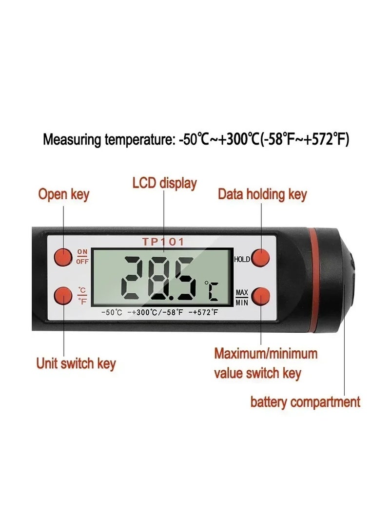 Food Thermometer, Water Oil Cooking Meat Food Thermometers, Cooking Thermometer With Instant Read Lcd Screen For Kitchen, (Black)