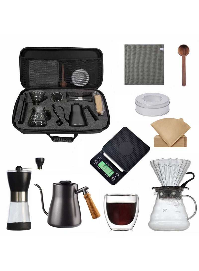 V60 Coffee Maker Set, 7-Piece Hand Brewing Coffee Set, Pour Over Coffee Machine Accessories Kit All In 1 Portable Travel Bag 57*16*27cm