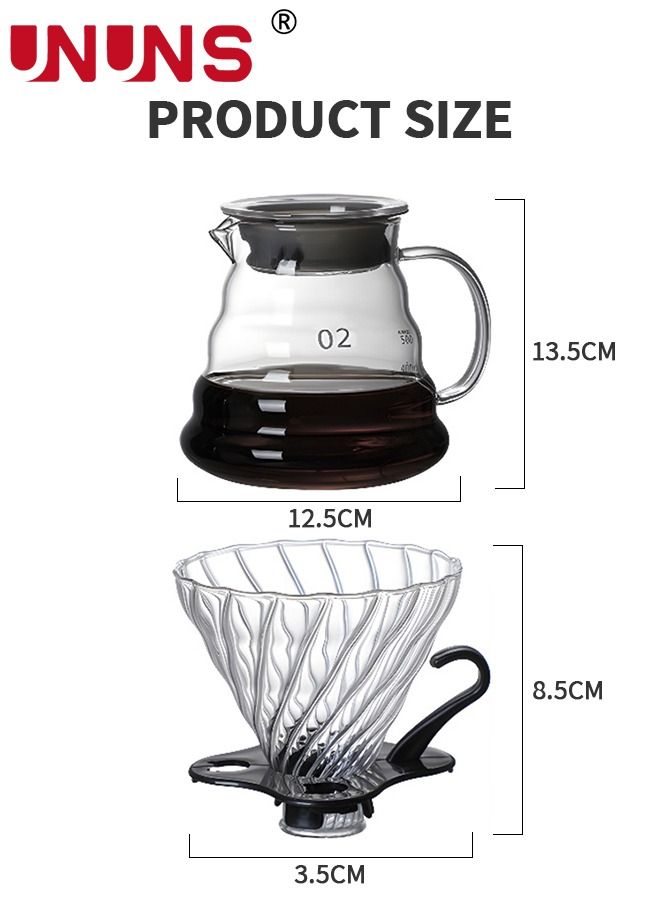 V60 Pour Over Coffee Maker, Coffee Server with Glass Coffee Drip Set Coffee Filter, Stylish and Elegant Dripper Coffee Maker Kit Coffee Maker for Home or Office, 600ML