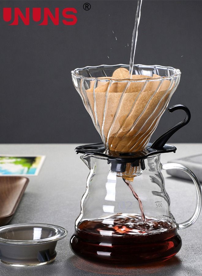 V60 Pour Over Coffee Maker, Coffee Server with Glass Coffee Drip Set Coffee Filter, Stylish and Elegant Dripper Coffee Maker Kit Coffee Maker for Home or Office, 600ML