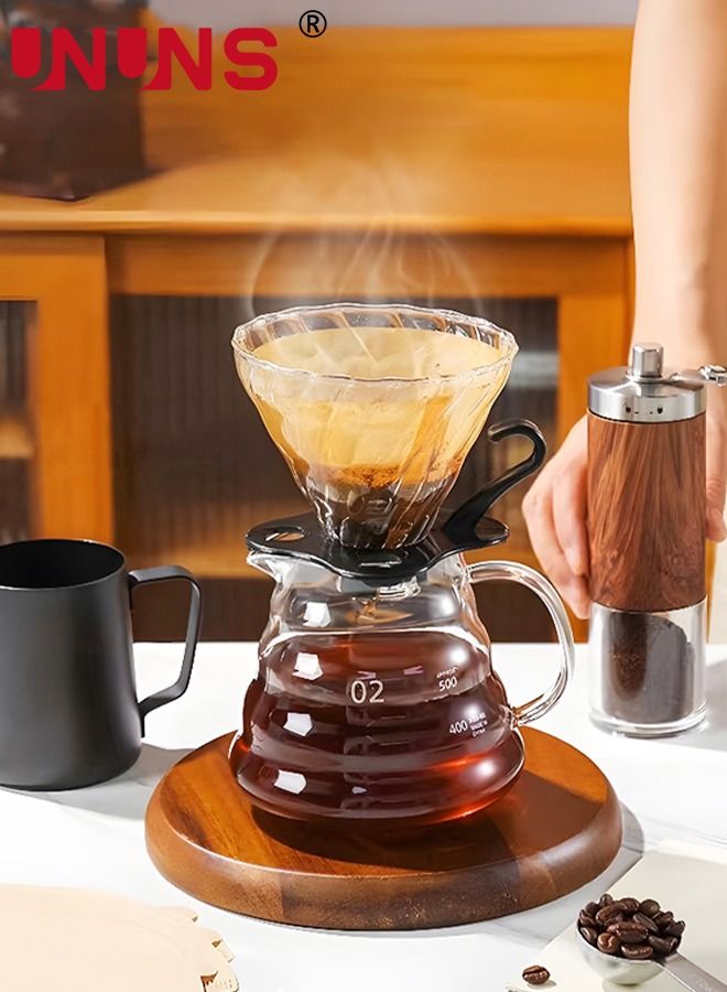 Pour Over Coffee Maker Set Includes 600ml Coffee Kettle, Manual Coffee Grinder, Coffee Scale，Coffee Dripper & Glass Server with 100 Pcs Paper Filter for Pour Over Coffee