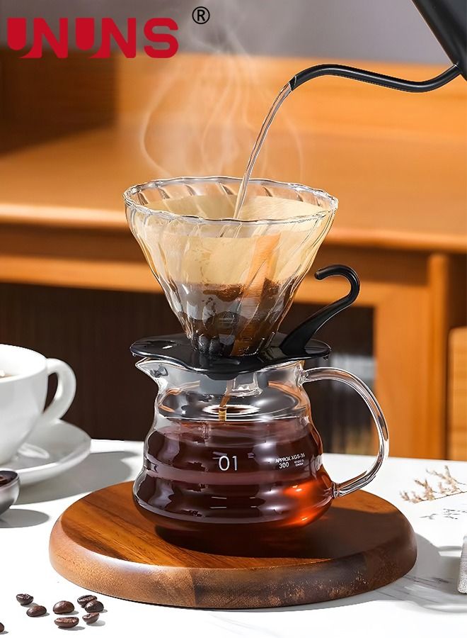 Pour Over Coffee Maker Set Includes 600ml Coffee Kettle, Manual Coffee Grinder, Coffee Scale，Coffee Dripper & Glass Server with 100 Pcs Paper Filter for Pour Over Coffee