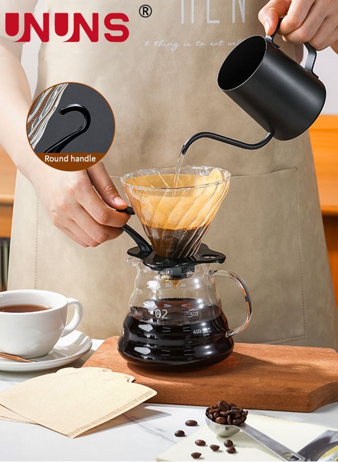 Pour Over Coffee Maker Set Includes 600ml Coffee Kettle, Manual Coffee Grinder, Coffee Scale，Coffee Dripper & Glass Server with 100 Pcs Paper Filter for Pour Over Coffee