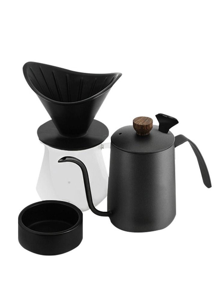 Coffee Maker Set Filter Cup Utensils Fine Spout Long Spout Filter Pot Home Hand Brew Cup,With Black Ceramic Filter Cup And Manual Coffee Pot, Fine Filter Cup, Glass Dripping Kettle Coffee Maker