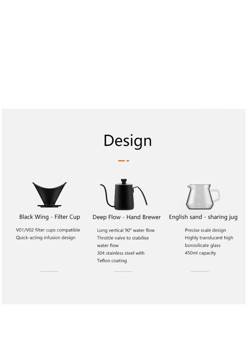 Coffee Maker Set Filter Cup Utensils Fine Spout Long Spout Filter Pot Home Hand Brew Cup,With Black Ceramic Filter Cup And Manual Coffee Pot, Fine Filter Cup, Glass Dripping Kettle Coffee Maker
