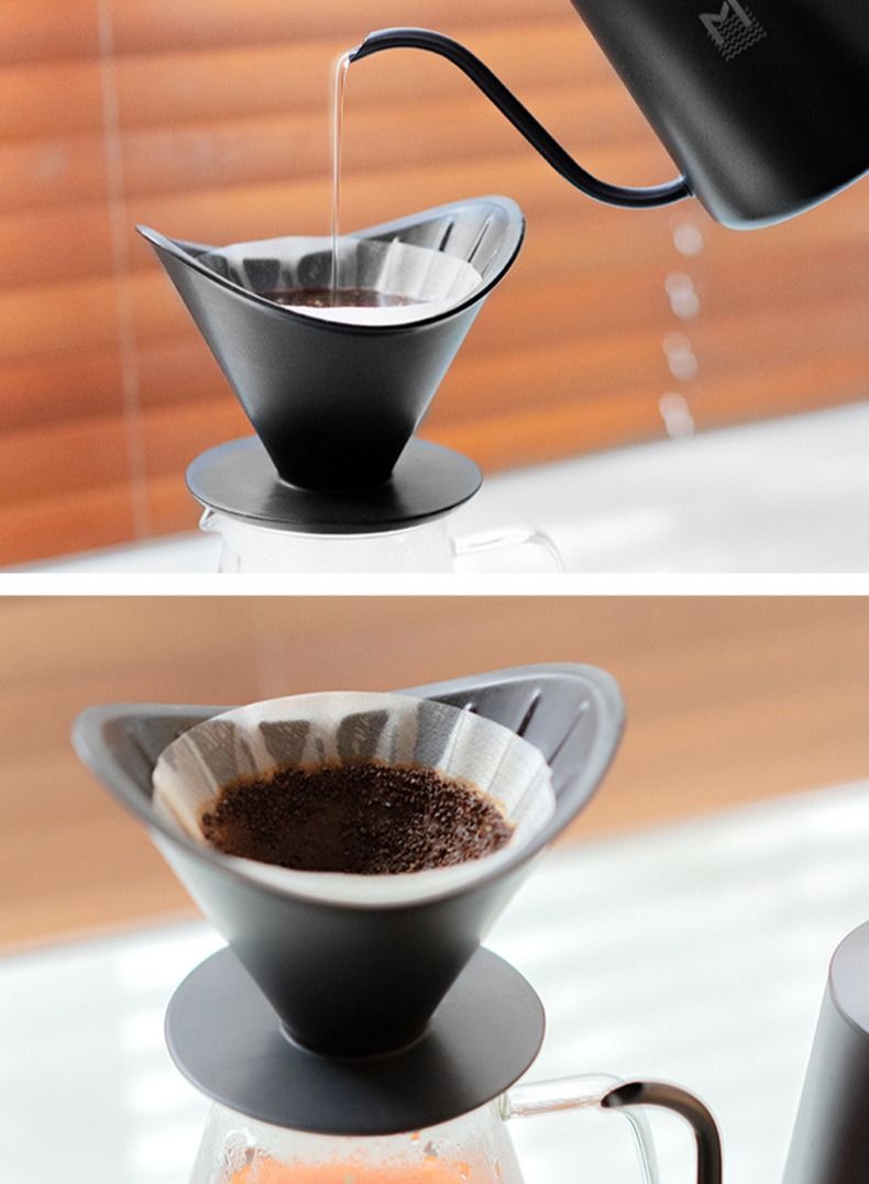 Coffee Maker Set Filter Cup Utensils Fine Spout Long Spout Filter Pot Home Hand Brew Cup,With Black Ceramic Filter Cup And Manual Coffee Pot, Fine Filter Cup, Glass Dripping Kettle Coffee Maker