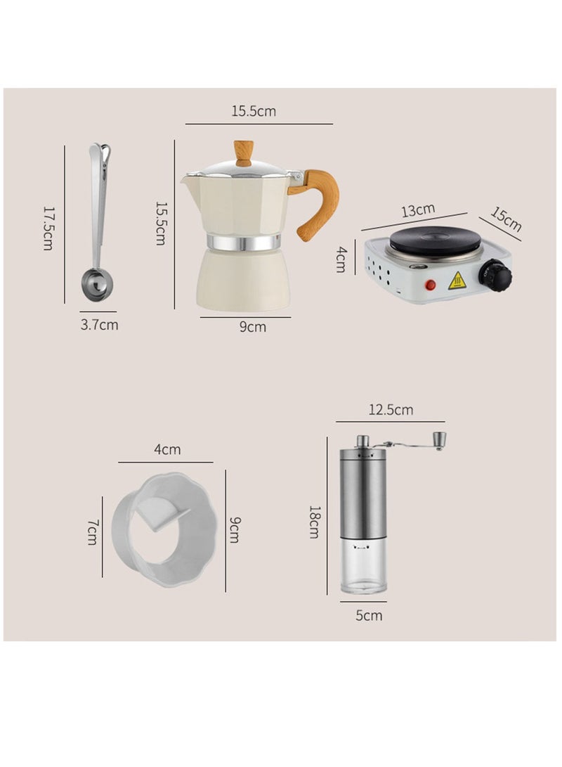 Pour Over Coffee Maker Set Includes 150ml Kettle, Manual Coffee Grinder, Coffee Dripper and Glass Server Filter for Pour Over Coffee,Gift Set for Coffee Lovers and Camping Use