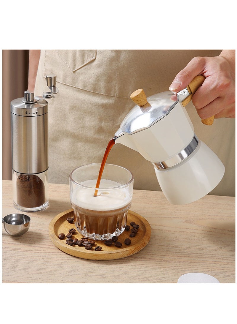 Pour Over Coffee Maker Set Includes 150ml Kettle, Manual Coffee Grinder, Coffee Dripper and Glass Server Filter for Pour Over Coffee,Gift Set for Coffee Lovers and Camping Use