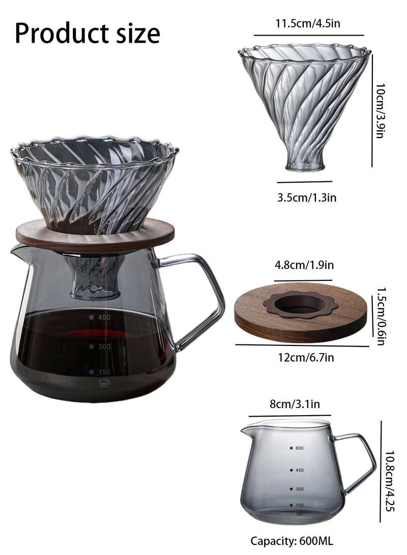 V60 Pour Over Coffee Maker Set,600ML Coffee Server With Glass Coffee Dripper,2 in 1 Hand Drip Coffee Set Home or Office