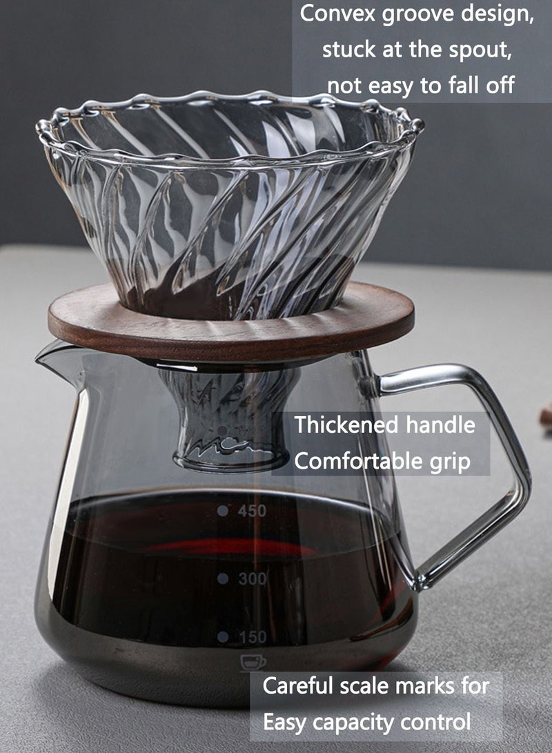 V60 Pour Over Coffee Maker Set,600ML Coffee Server With Glass Coffee Dripper,2 in 1 Hand Drip Coffee Set Home or Office