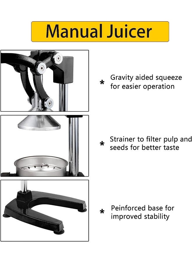Professional Citrus Juicer, Heavy Duty Cast Iron Lemon Lime Fruit Juicer Maker Press, Commercial Grade Manual Orange Juice Squeezer (Black)