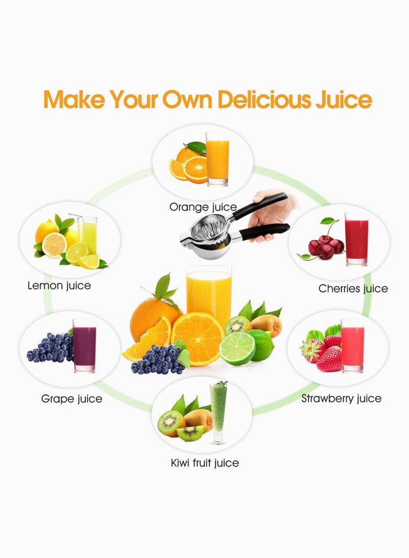 Lemon Squeezer, Lime Squeezer with Large Bowl and Silicone Handles, Premium Metal 304 Stainless Steel Manual Juicer for Juicing Oranges, Big Lemons & Limes, Black