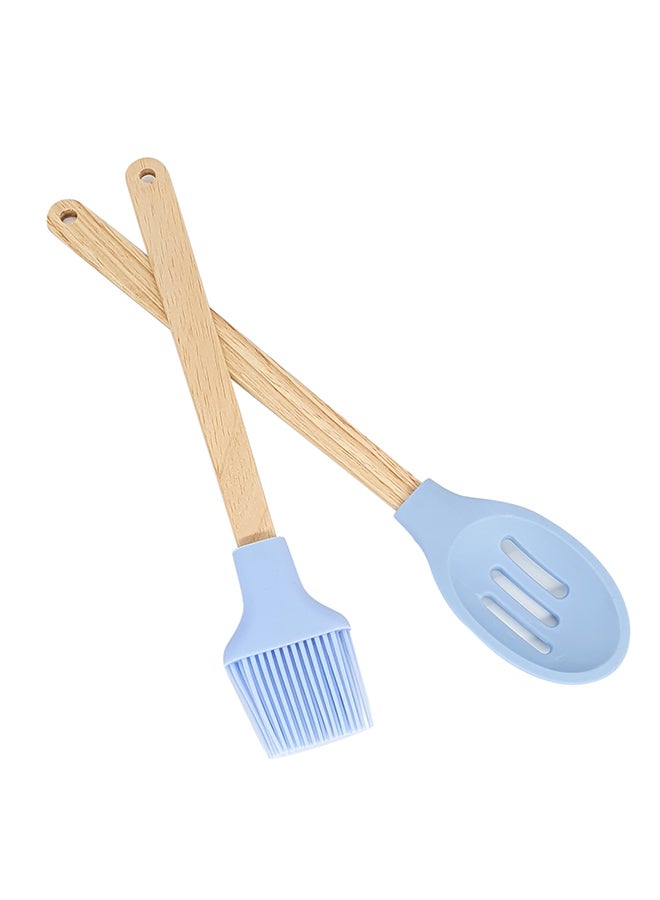 2-Piece Silicone Cooking Spoon And Brush Set Blue 30cm