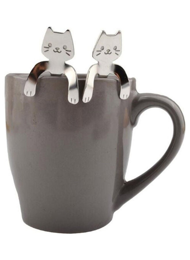 2-Piece Stainless Steel Spoon Cartoon Cat Silver