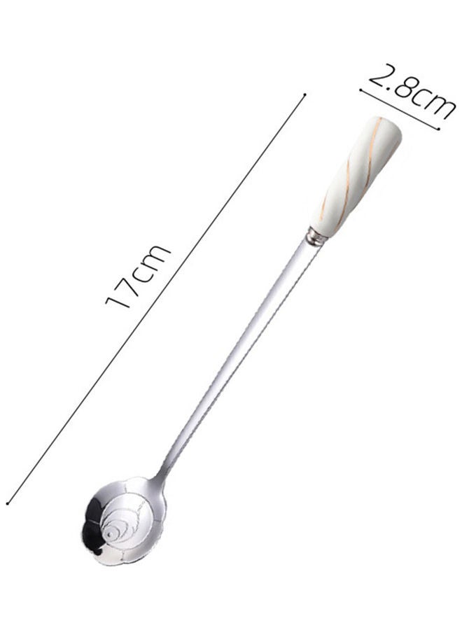 Stainless Steel Flower Pattern Spoon Silver/White 17x2.8cm