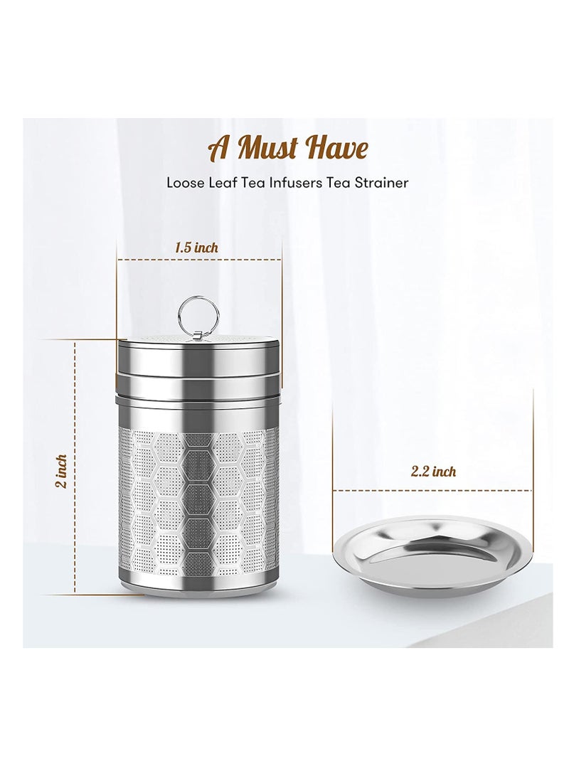 Tea Infusers 2Pcs Stainless Steel Tea Strainer Set Extra Fine Mesh Tea Steeper for Brew Tea Spices and Seasonings Small Soup Seasonings Spice Separated Basket with Long Chain and Tray (6 * 4cm)