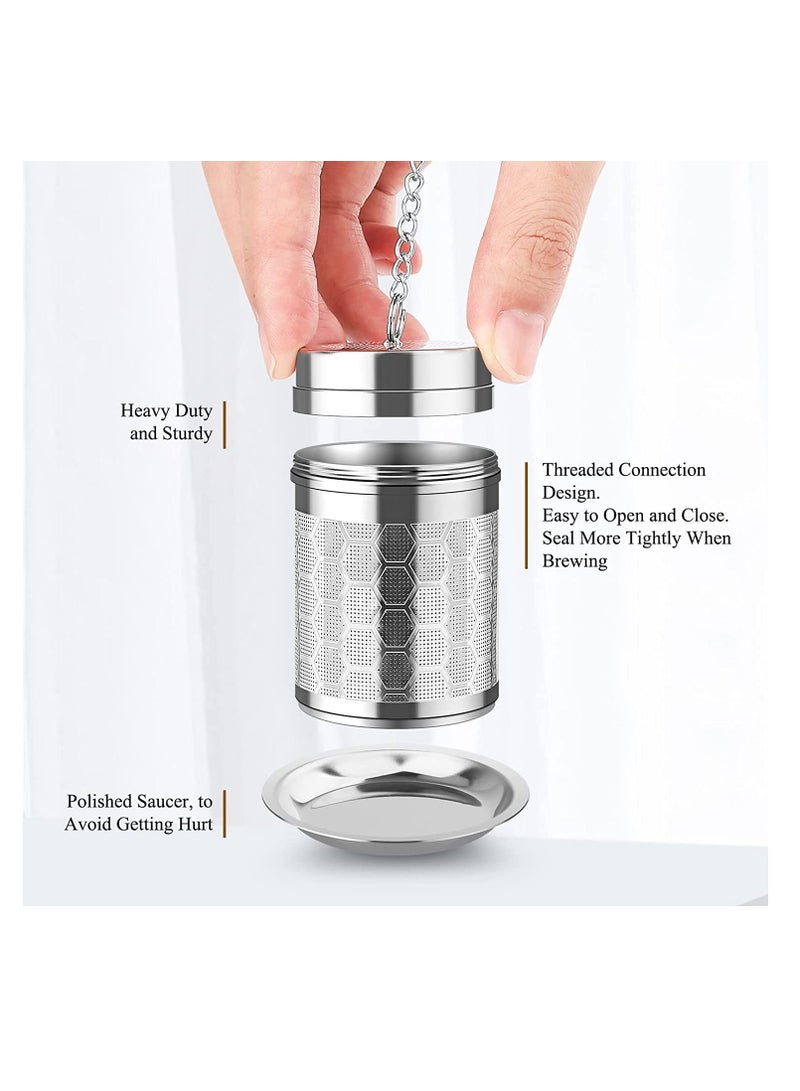 Tea Infusers 2Pcs Stainless Steel Tea Strainer Set Extra Fine Mesh Tea Steeper for Brew Tea Spices and Seasonings Small Soup Seasonings Spice Separated Basket with Long Chain and Tray (6 * 4cm)