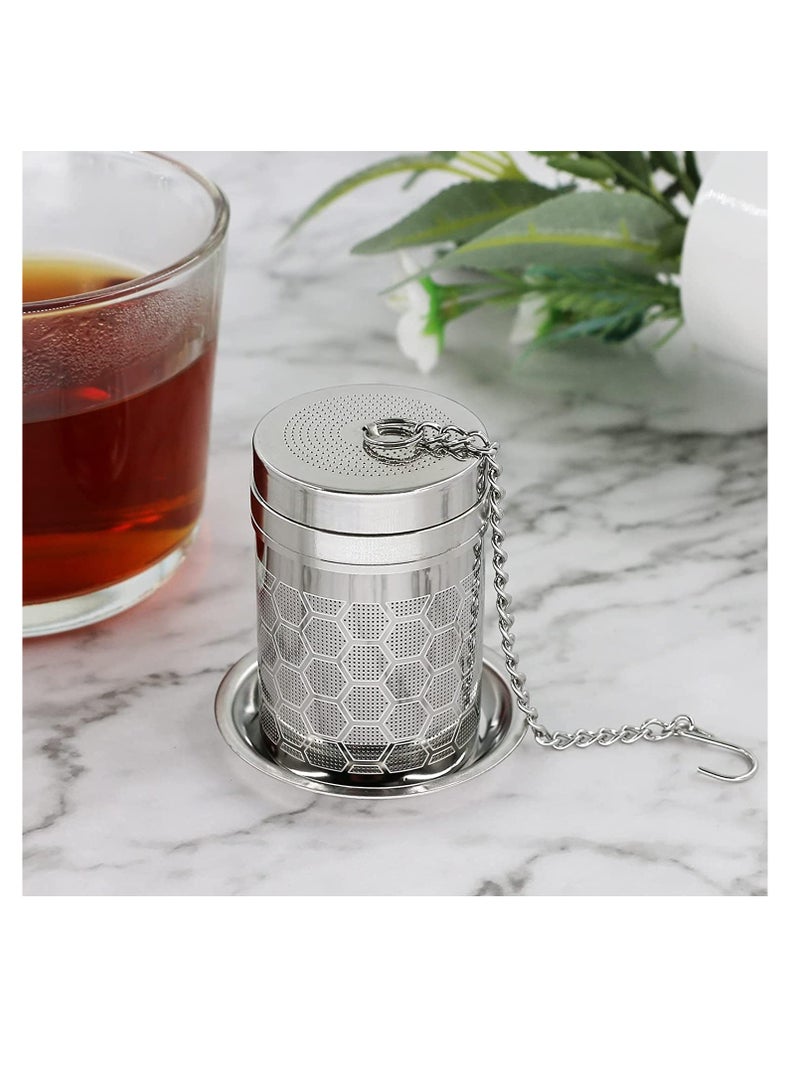 Tea Infusers 2Pcs Stainless Steel Tea Strainer Set Extra Fine Mesh Tea Steeper for Brew Tea Spices and Seasonings Small Soup Seasonings Spice Separated Basket with Long Chain and Tray (6 * 4cm)