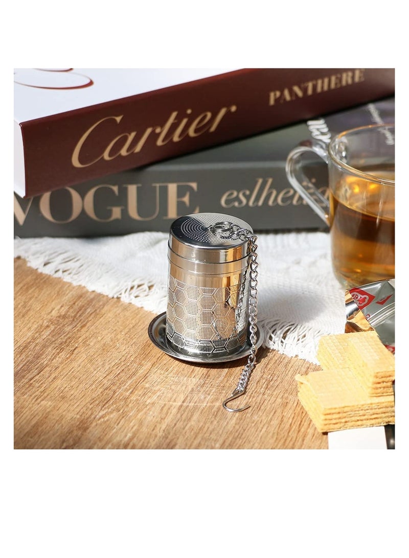 Tea Infusers 2Pcs Stainless Steel Tea Strainer Set Extra Fine Mesh Tea Steeper for Brew Tea Spices and Seasonings Small Soup Seasonings Spice Separated Basket with Long Chain and Tray (6 * 4cm)