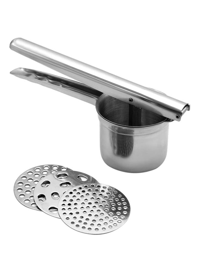 4-Piece Stainless Steel Potato Ricer Masher With Fineness Disk Set Silver