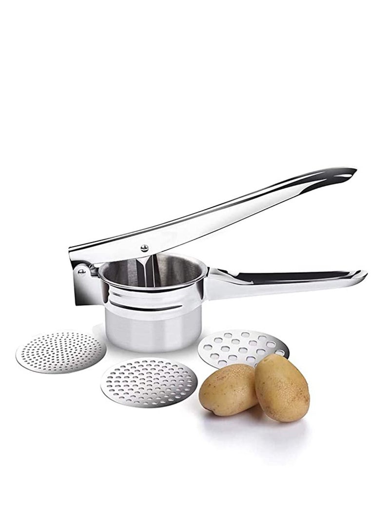 Potato Ricer, Stainless Steel Potato Masher Manual for Fruits, Manual Potato Press to Squeeze Juice Vegetables and More, with 3 Interchangeable Gasket, Fruit Juicer, Vegetable Masher Tools