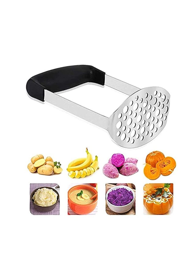 Potato Masher,Smooth Masher Stainless Steel Baby Food Fruit Vegetable with Black Handle for Mashed Vegetables and Fruits