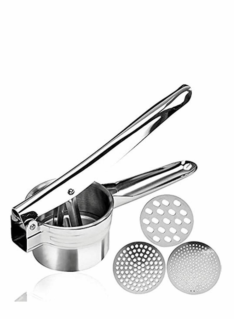 Stainless Steel Potato Ricer – Manual Masher for Potatoes, Fruits, Vegetables, Yams, Squash, Baby Food and More - 3 Interchangeable Discs Fine, Medium, Coarse, Easy To Use