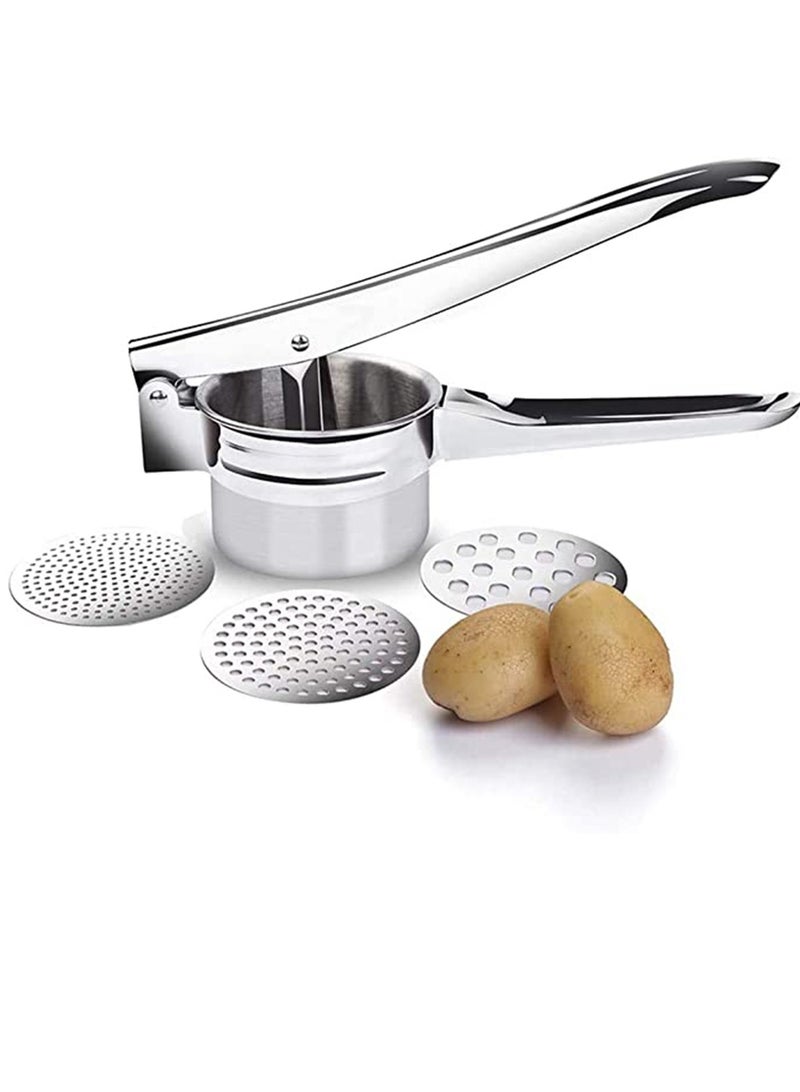 Potato Ricer, Stainless Steel Potato Masher Manual for Fruits, Vegetables and More, with 3 Interchangeable Gasket, Fruit Juicer, Vegetable Masher Tools