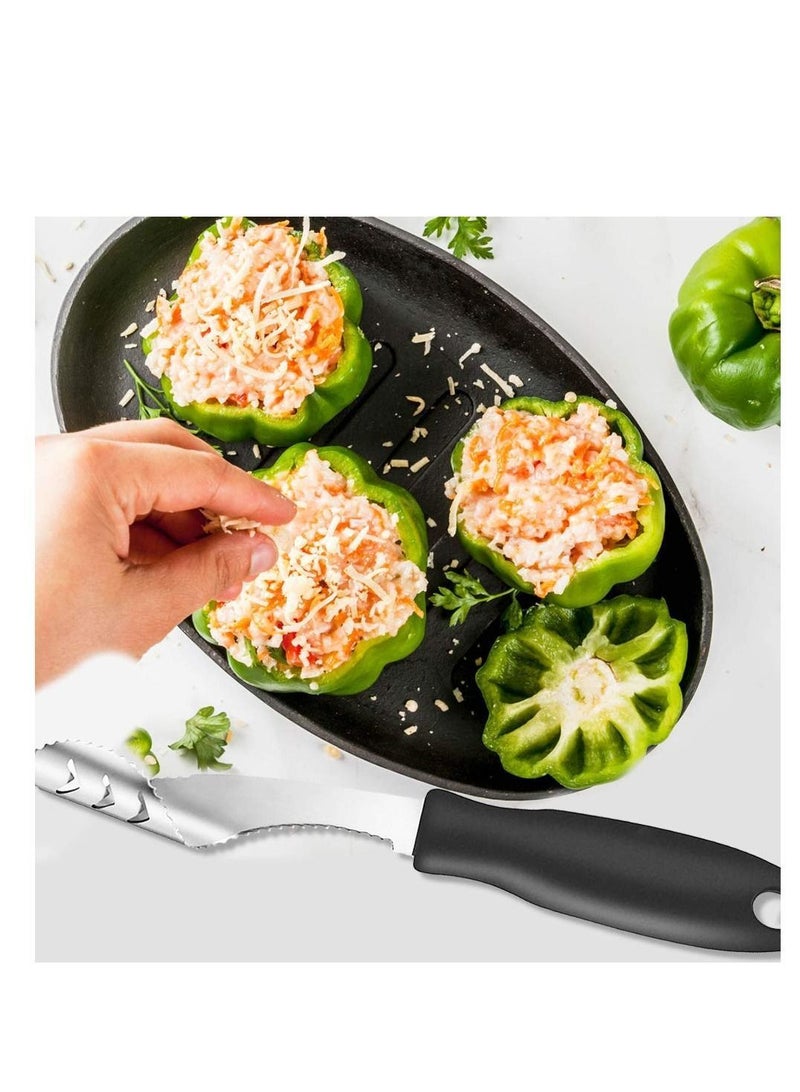 Pepper Corer, Stainless Steel Chili Corer Remover kitchen Tool with Serrated Slice and Rubber Handle Easily Seed or off Vegetables tops for Barbecue Roasting Peppers