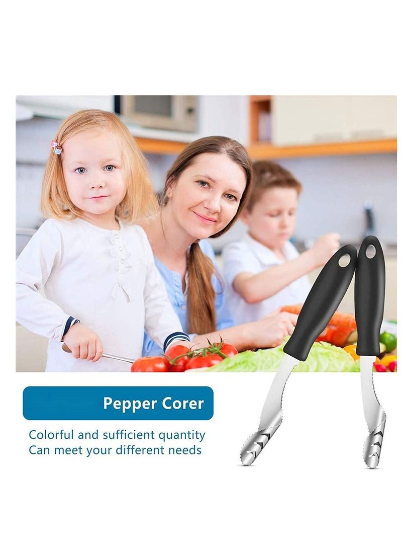 Pepper Corer, Stainless Steel Chili Corer Remover kitchen Tool with Serrated Slice and Rubber Handle Easily Seed or off Vegetables tops for Barbecue Roasting Peppers