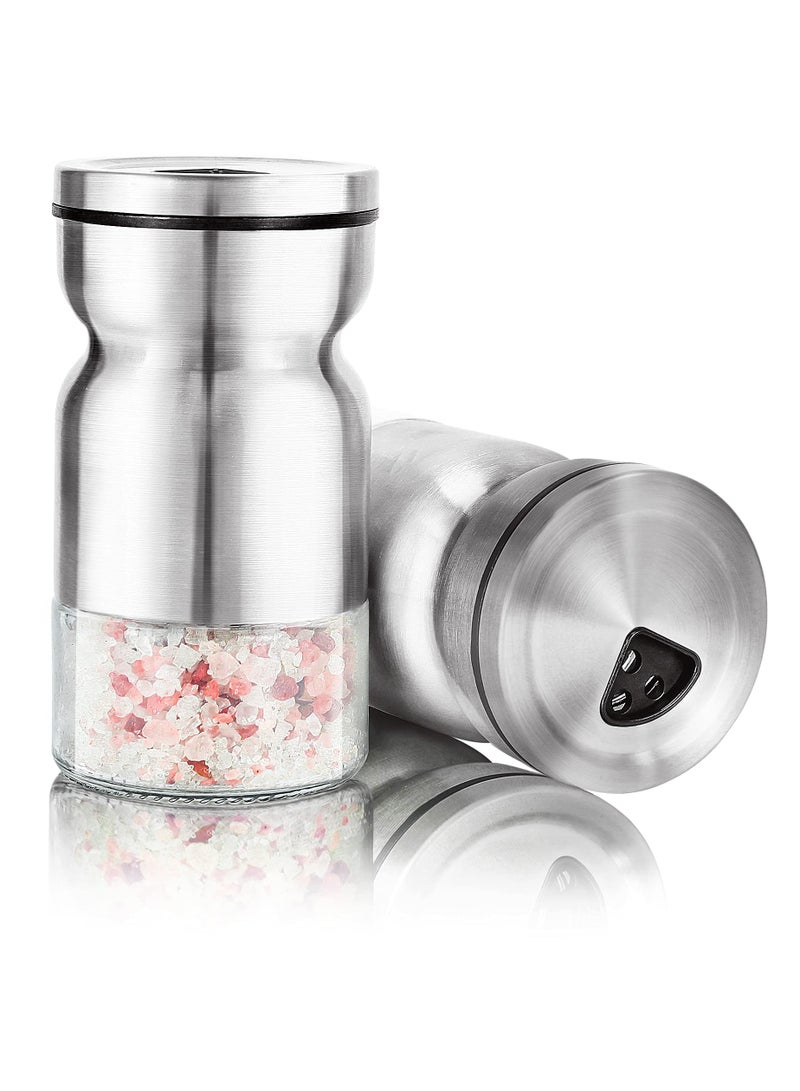 2PCS Salt And Pepper Shakers Set By Premium Salt Shaker With Adjustable Pour Holes-Kosher Salt Shaker With Food Grade Stainless Steel