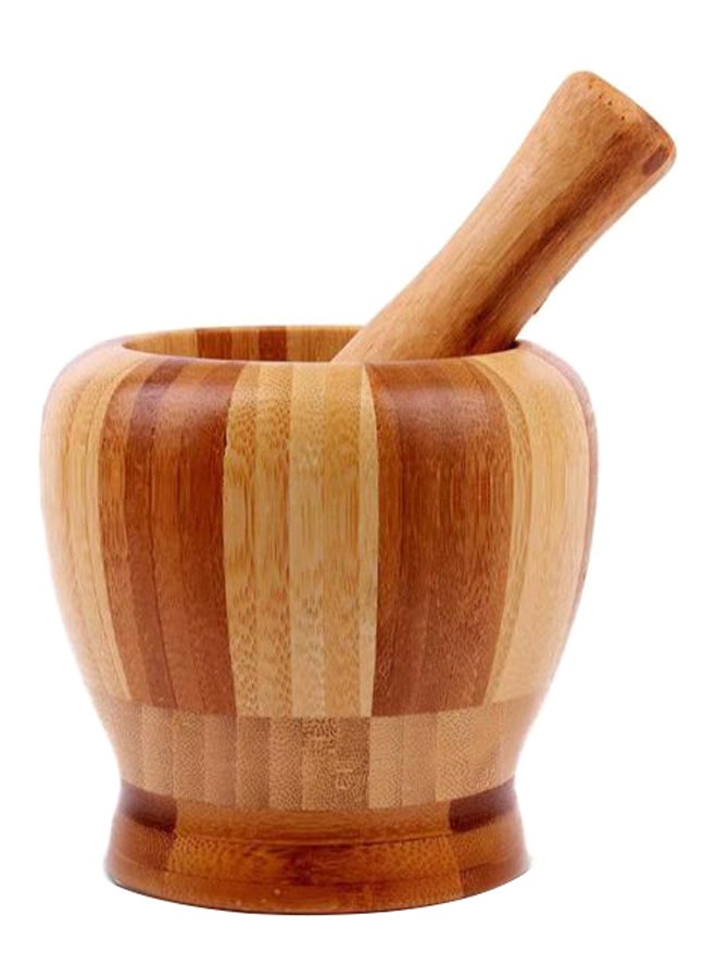 Mortar Pestle Garlic Spice Grinder Brown 10centimeter