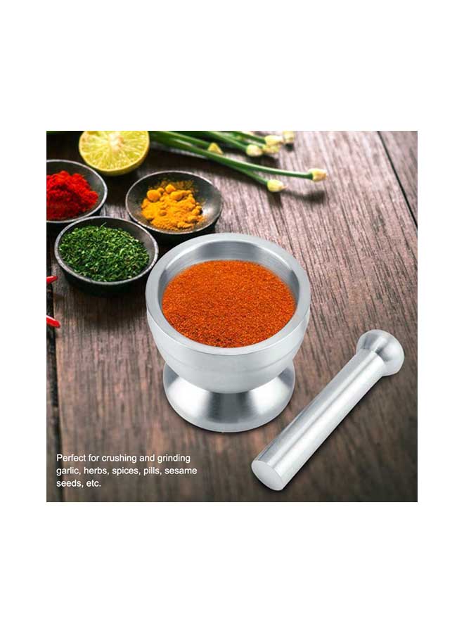 Spice Grinder Pill Crusher Mortar And Pestle Silver 15centimeter