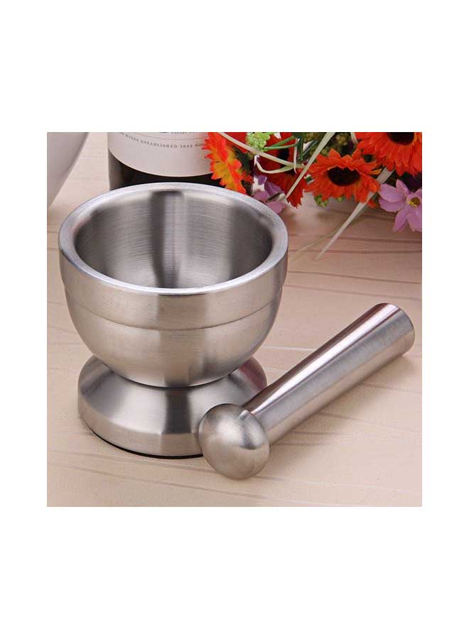 Spice Grinder Pill Crusher Mortar And Pestle Silver 15centimeter