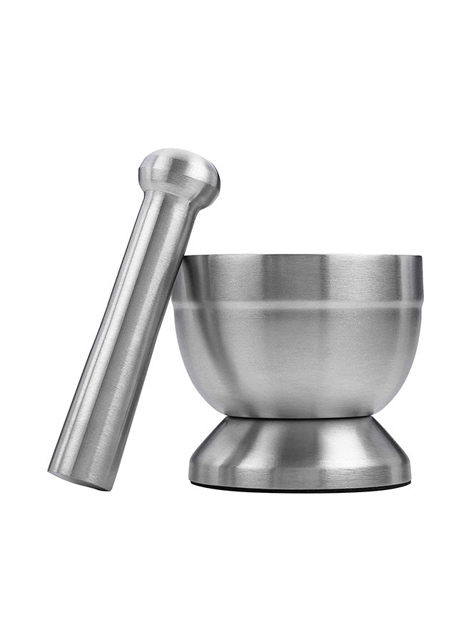 Spice Grinder Pill Crusher Mortar And Pestle Silver 15centimeter