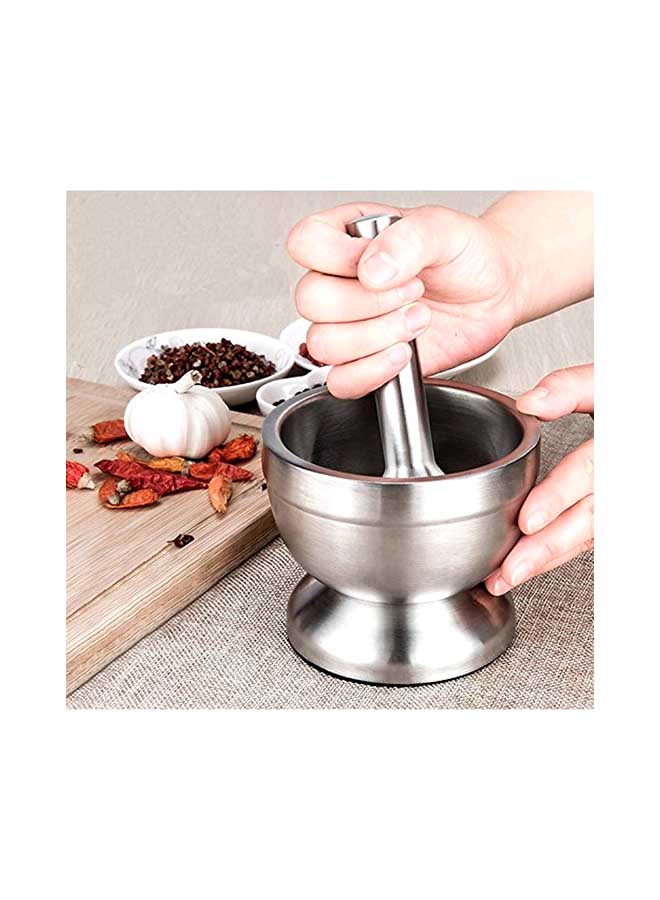 Spice Grinder Pill Crusher Mortar And Pestle Silver 15cm