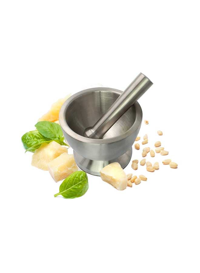 Spice Grinder Pill Crusher Mortar And Pestle Silver 15centimeter