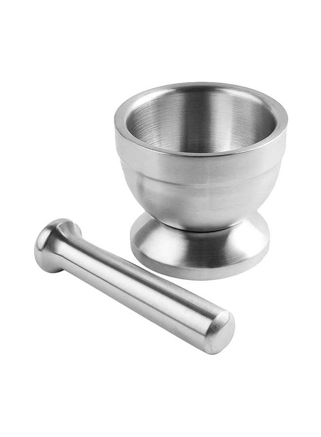 Spice Grinder Pill Crusher Mortar And Pestle Silver 15centimeter