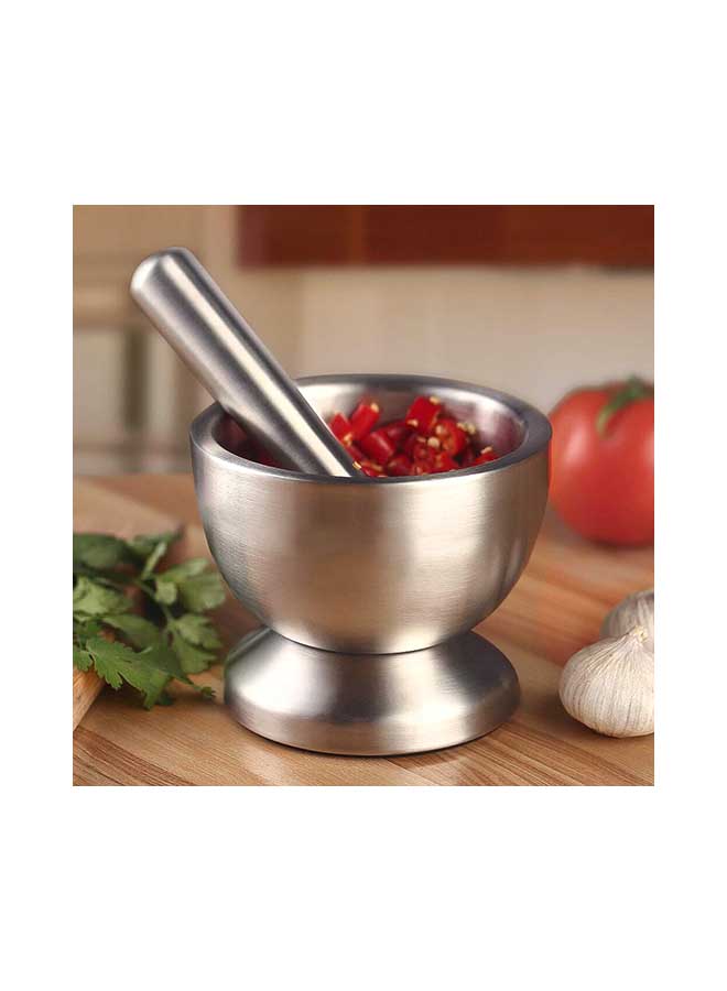 Spice Grinder Pill Crusher Mortar And Pestle Silver 15centimeter