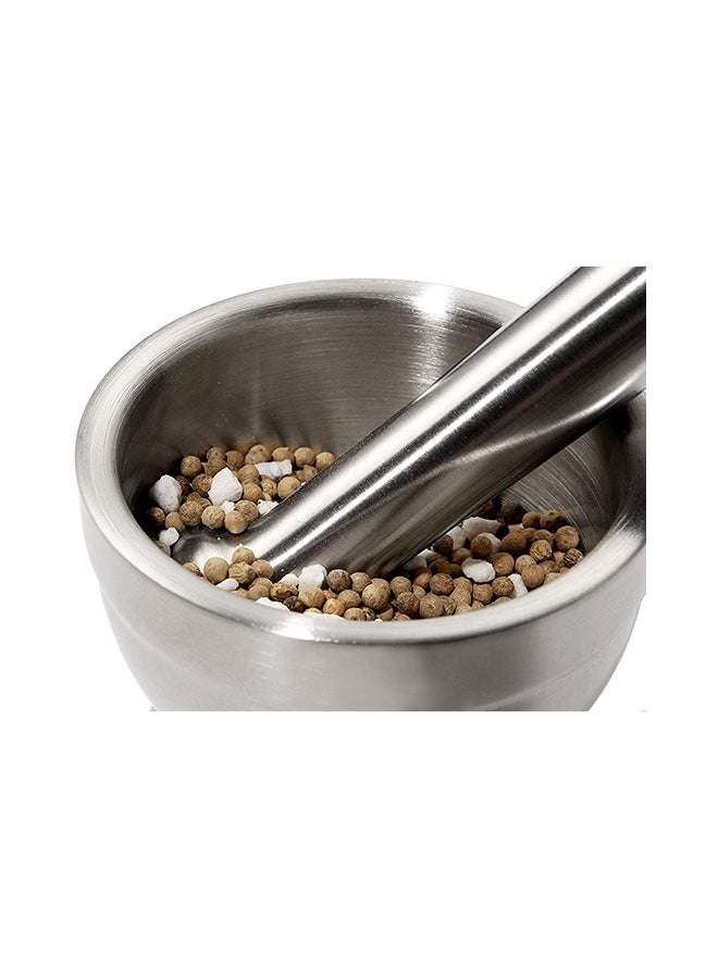 Spice Grinder Pill Crusher Mortar And Pestle Silver 15cm