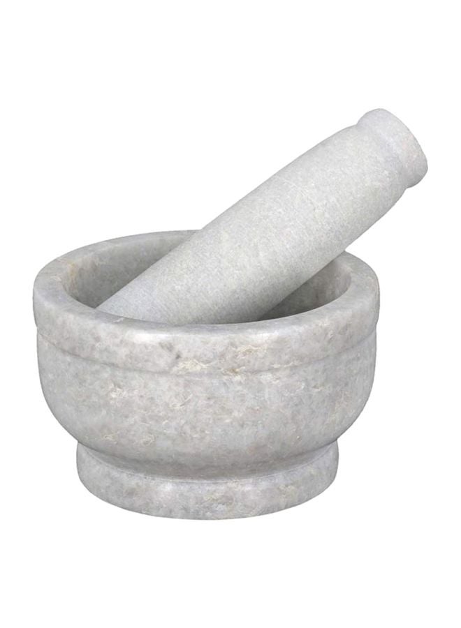 Marble Granite Mortar And Pestle Set Grey Morter (14.5x14.5x7.5)cm, Pestle (15x4)cm