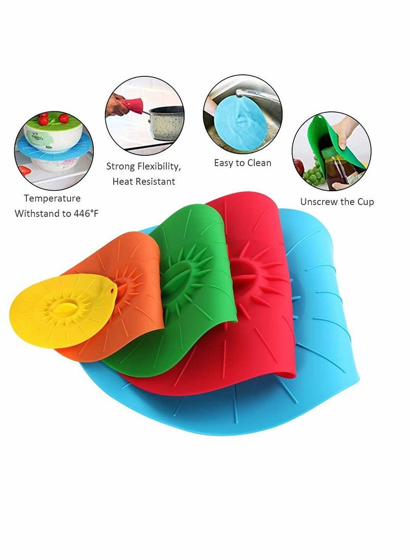 Silicone Suction Lids , 5 Sizes Colorful Food Cover, Reusable Suction Seal Heat Resistant Microwave Lids for Cups, Bowls, Plate, Pots, Pans, Skillets, Stove Top, Oven, Fridge, BPA Free