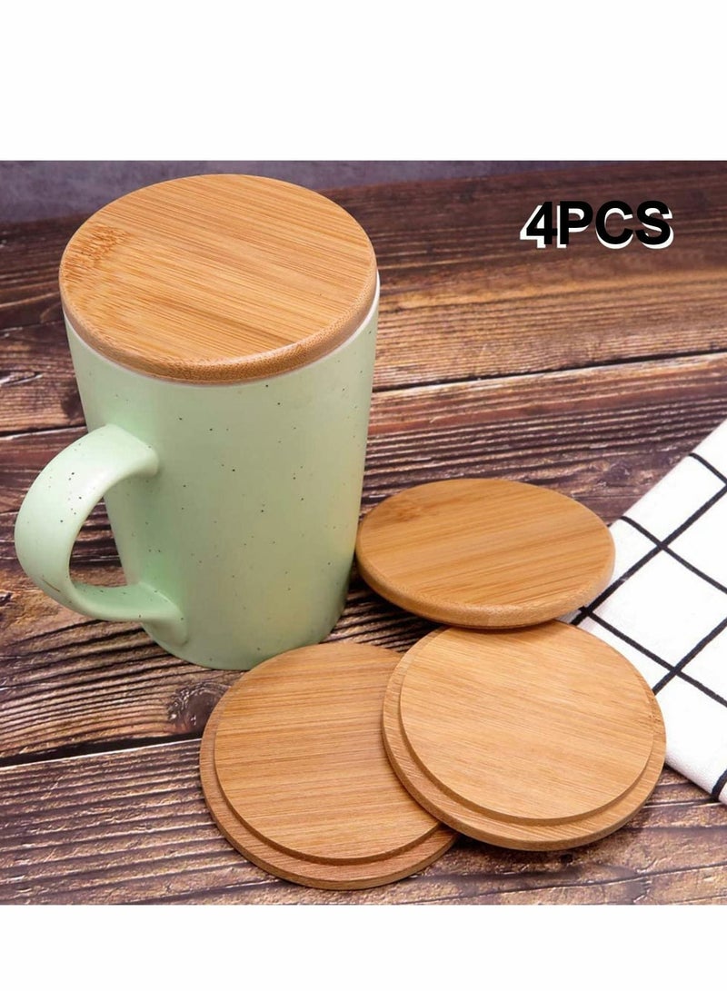 Bamboo Cup Cover, Wooden Lid Tea Glass Cover Coffee Mug Drink Set for Home Office Store (4 Pcs)