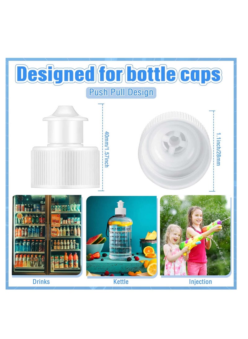 60 Pack Push Pull Caps for Bottles 28 mm Plastic Water Bottle Cap Sports Replacement Tops Sport Lid Caps, White