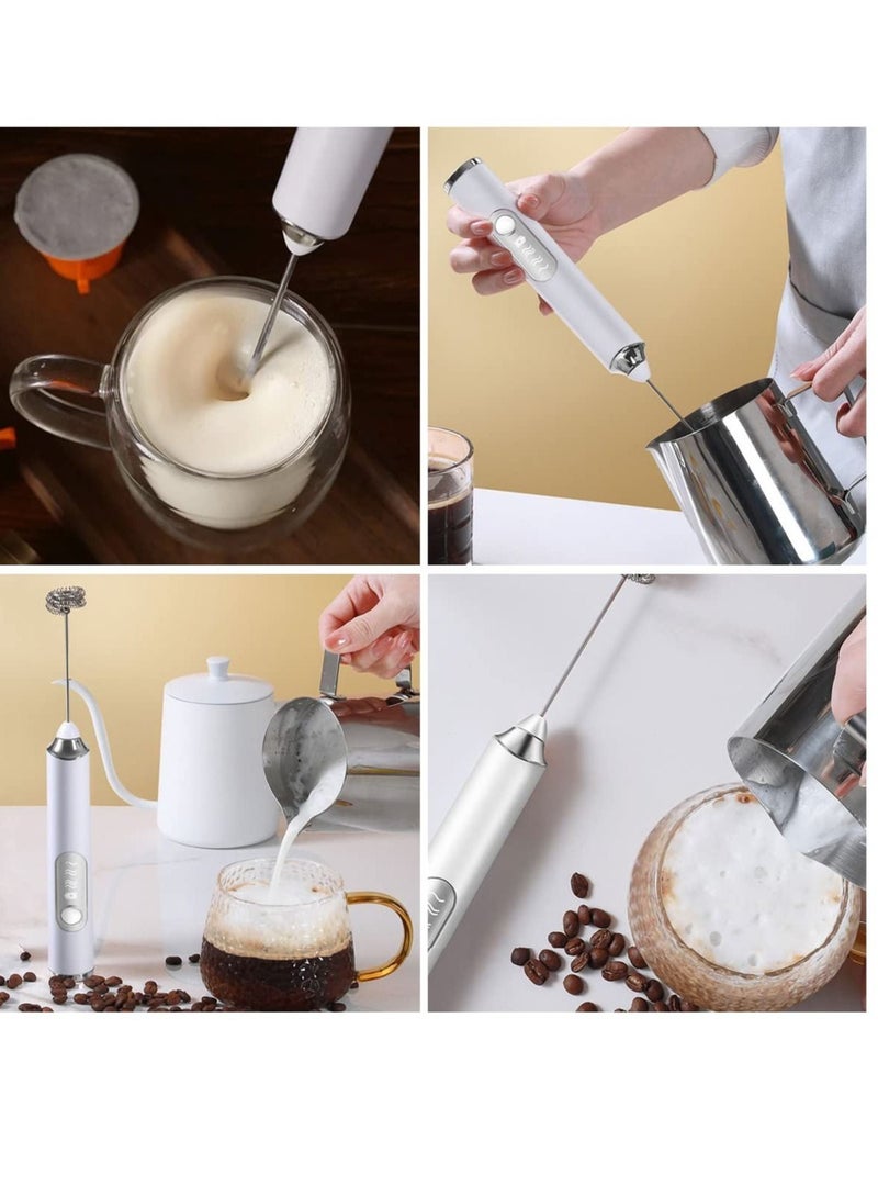 Handheld Milk Frother 2 Stainless Steel Heads 3 Speeds Rechargeable Ideal for Lattes Cappuccinos Matcha Hot Chocolate