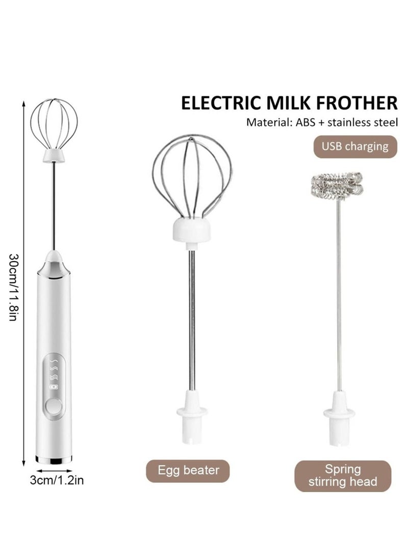 Handheld Milk Frother 2 Stainless Steel Heads 3 Speeds Rechargeable Ideal for Lattes Cappuccinos Matcha Hot Chocolate