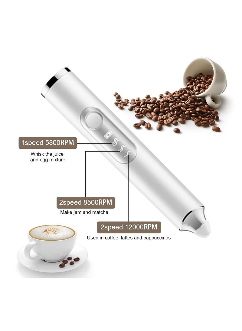 Handheld Milk Frother 2 Stainless Steel Heads 3 Speeds Rechargeable Ideal for Lattes Cappuccinos Matcha Hot Chocolate