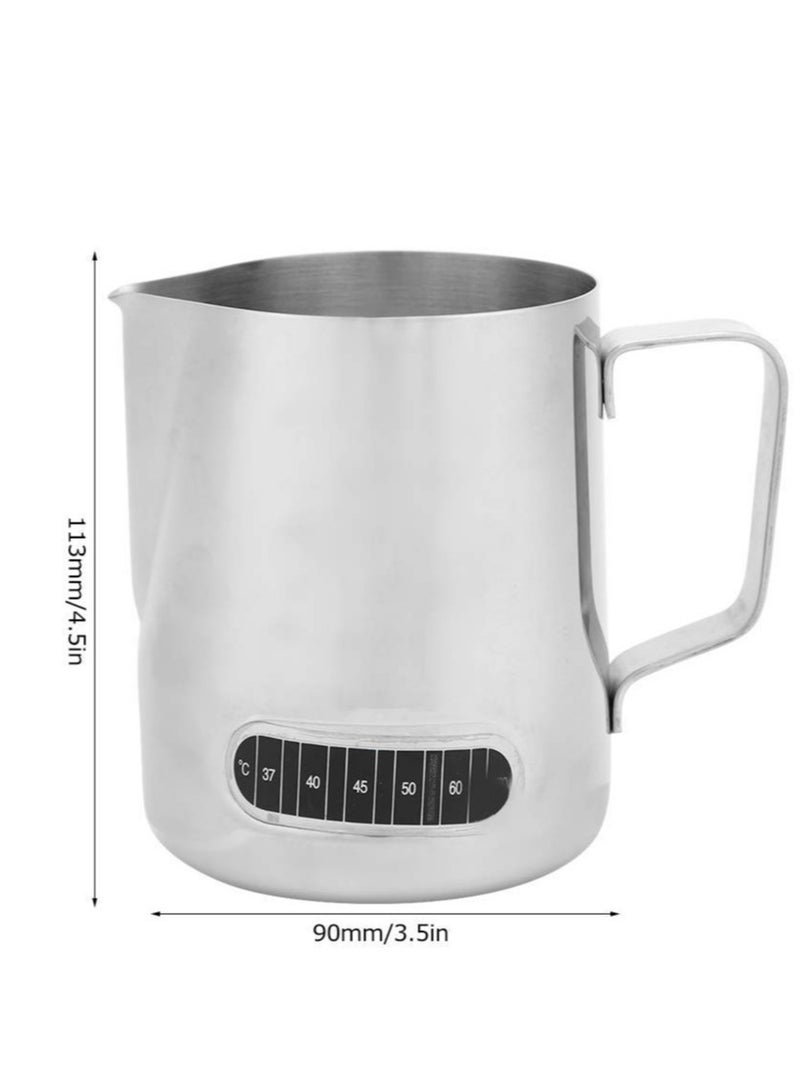 Stainless Steel Milk Frother Pitcher, 20oz Milk Frothing Pitcher with Thermometer, Stainless Steel Milk Jug Steaming Pitcher Milk Steamer Cup for Latte Art