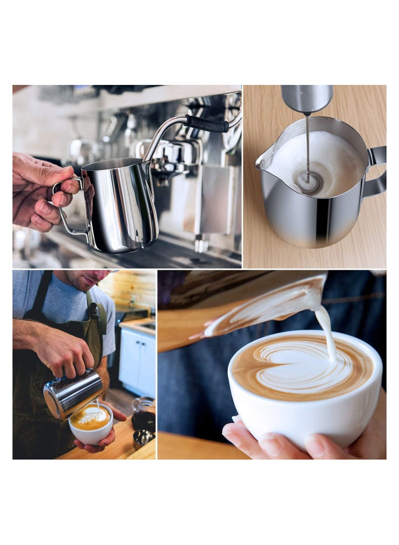 Coffee Milk Frothing Pitcher, Stainless Steel Milk Frothing Pitcher for Coffee and Latte Art - Sharp Mouthed Coffee Utensils With Scales and Latte Art Pen, for Espresso Enthusiasts(350ml/12oz)